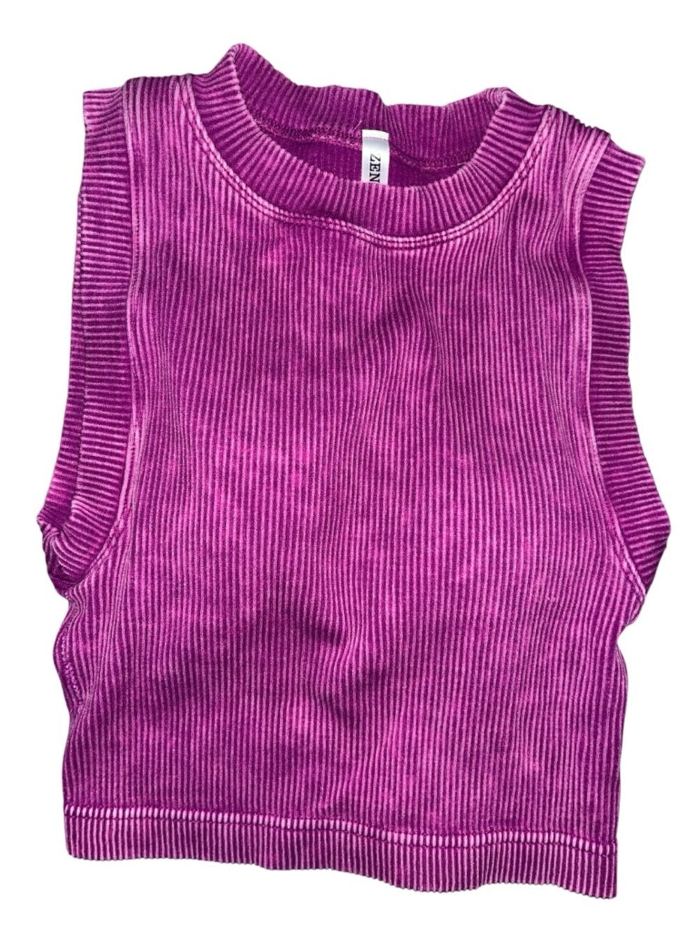 Zenana L/XL Ribbed Knit Sleeveless Top in Mineral Wash Dark Pink